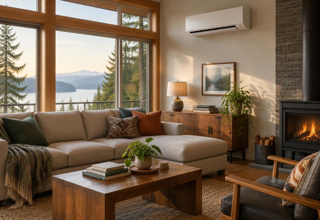 A comfortable Salem living room with a ductless heat pump